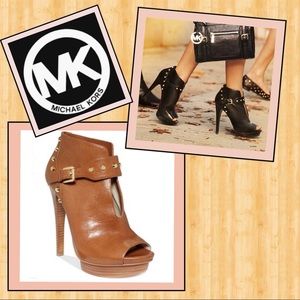 MICHAEL KORS Ailee Studded Peep Toe Leather Bootie